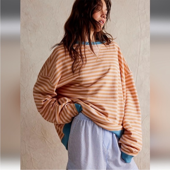 NWOT Free People Striped Crewneck - Picture 1 of 8